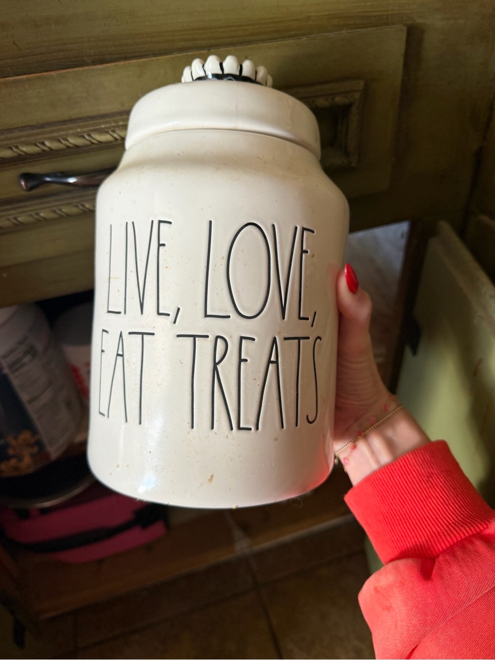 Rae Dunn Cream 'Live, Love, Eat Treats' Ceramic Treat Jar